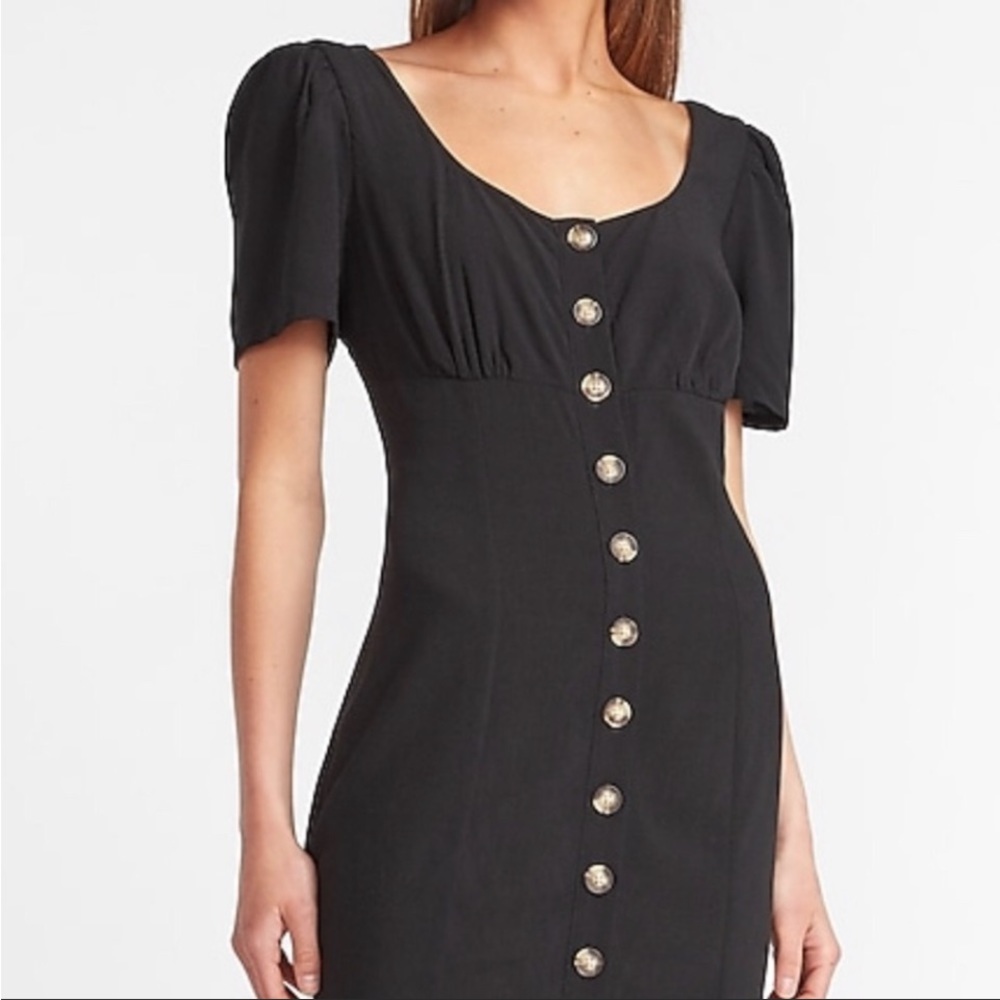 Express Button Front Scoop Neck & Back Linen Dres… - image 6